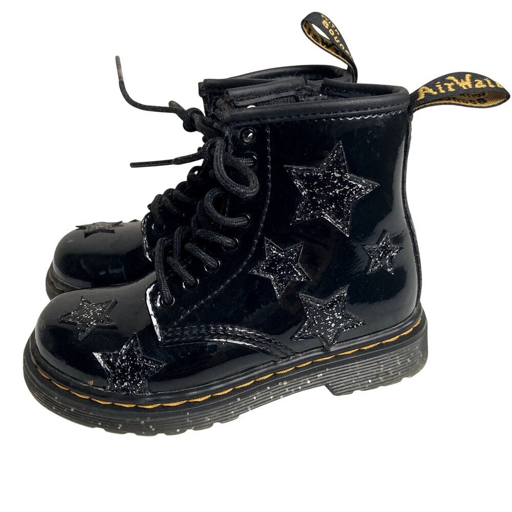 Dr. Martens Toddler 1460 Glitter Star Patent Lace Up Boots - Black - 9
